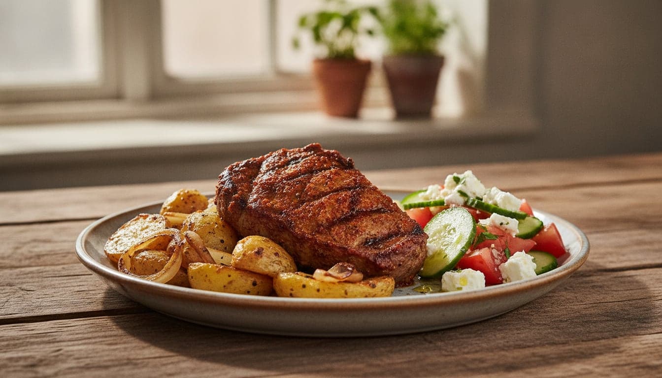 Harissa lamb, crispy potatoes & feta
